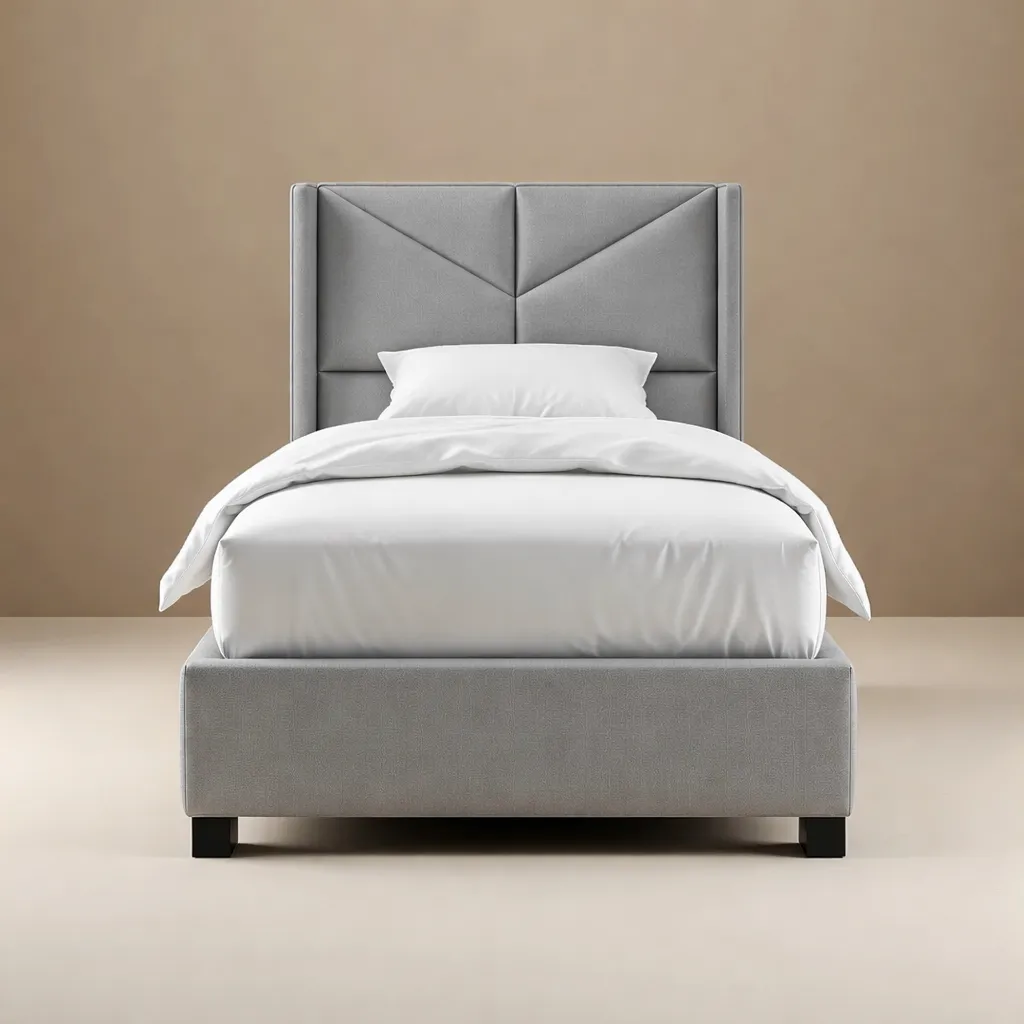 [SUMBOK-A02-Bed085] SUMBOK A02 Bed (Light gray, 90X190, With Wings - مع جانبين)