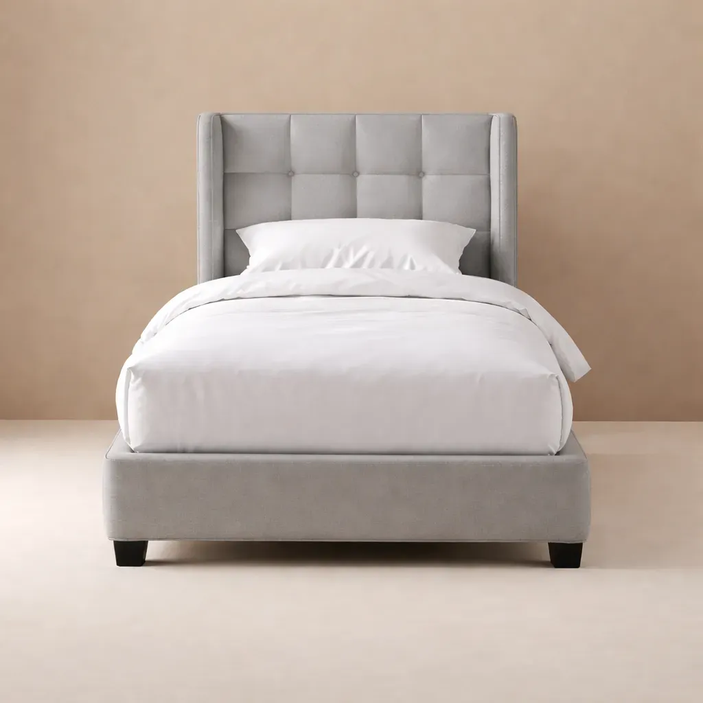 [SUMBOK-A08-Bed629] SUMBOK A08 Bed (Light gray, 90X190, With Wings - مع جانبين)
