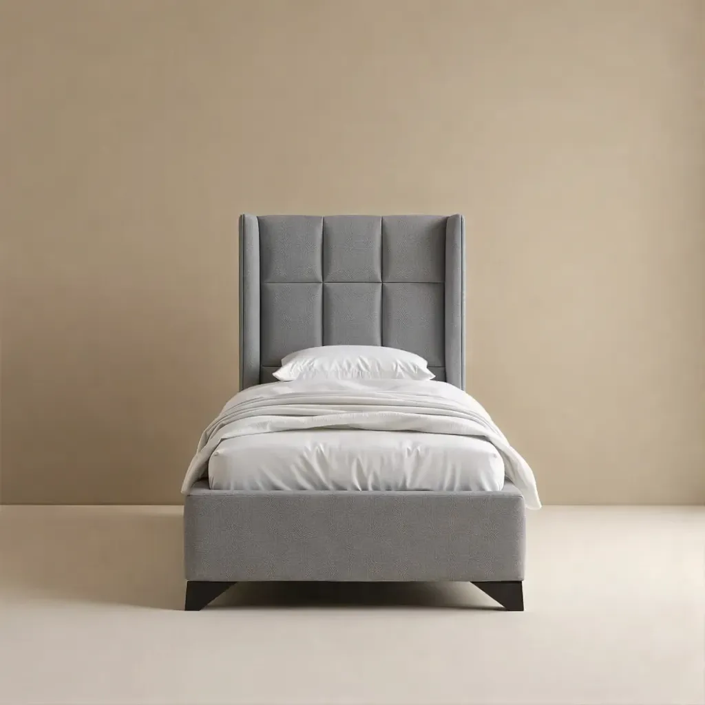 [SUMBOK-A09-Bed679] SUMBOK A09 Bed (90X190, Light gray, With Wings - مع جانبين)