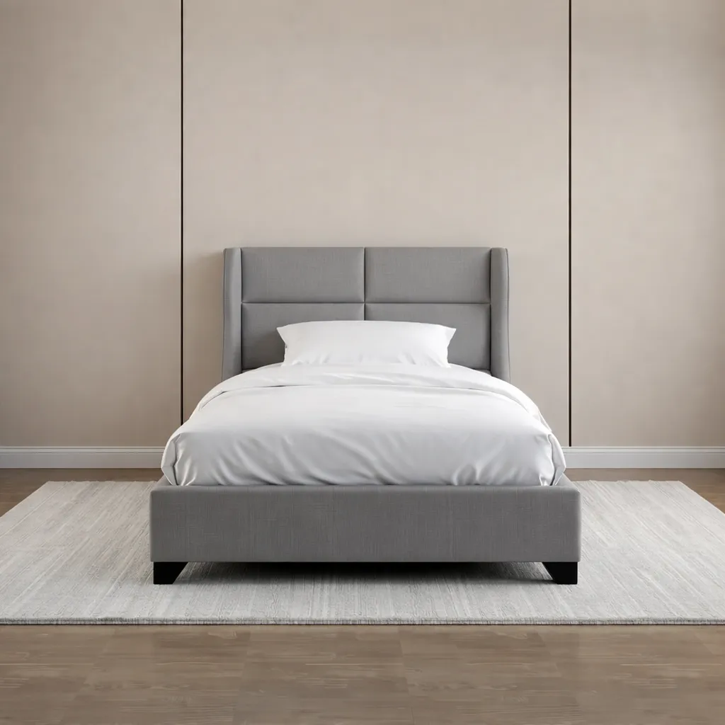 [SUMBOK-A06-Bed433] SUMBOK A06 Bed (Light gray, 90X190, With Wings - مع جانبين)